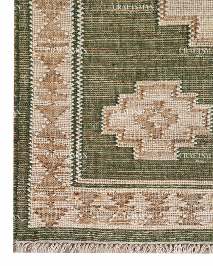 4x6 Handwoven Olive Green Jute Area Rug – Eco-Friendly Flatweave Rug | Geometric Boho Farmhouse Carpet | Ready to Ship