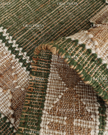 4x6 Handwoven Olive Green Jute Area Rug – Eco-Friendly Flatweave Rug | Geometric Boho Farmhouse Carpet | Ready to Ship