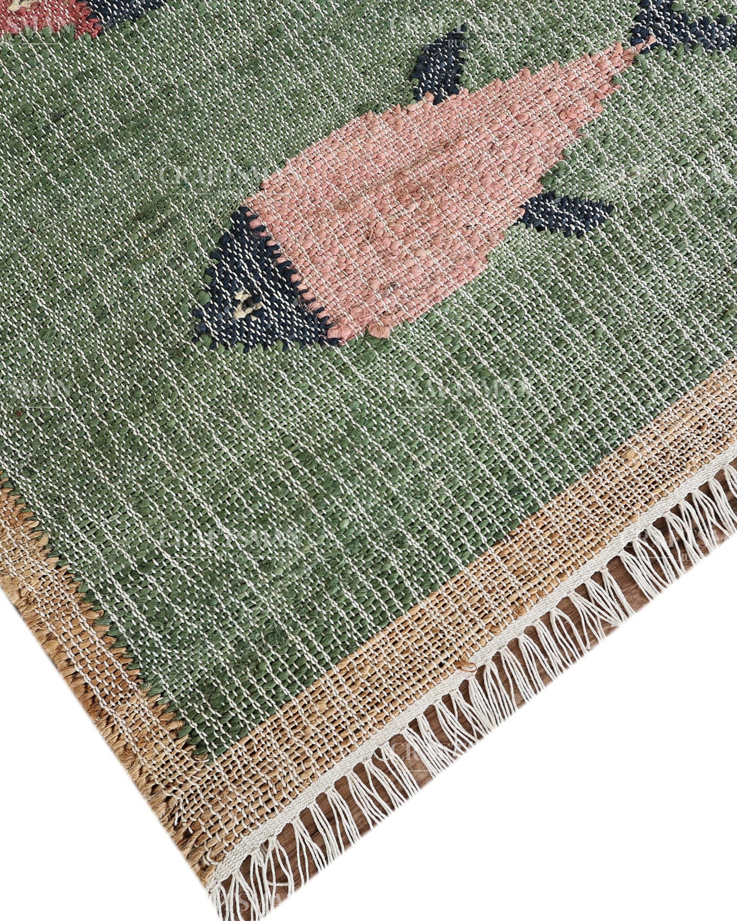 Handwoven Jute Fish Area Rug – Green Natural Jute Coastal Nautical Rug for Living Room, Bedroom & Entryway