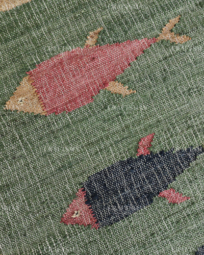 Handwoven Jute Fish Area Rug – Green Natural Jute Coastal Nautical Rug for Living Room, Bedroom & Entryway