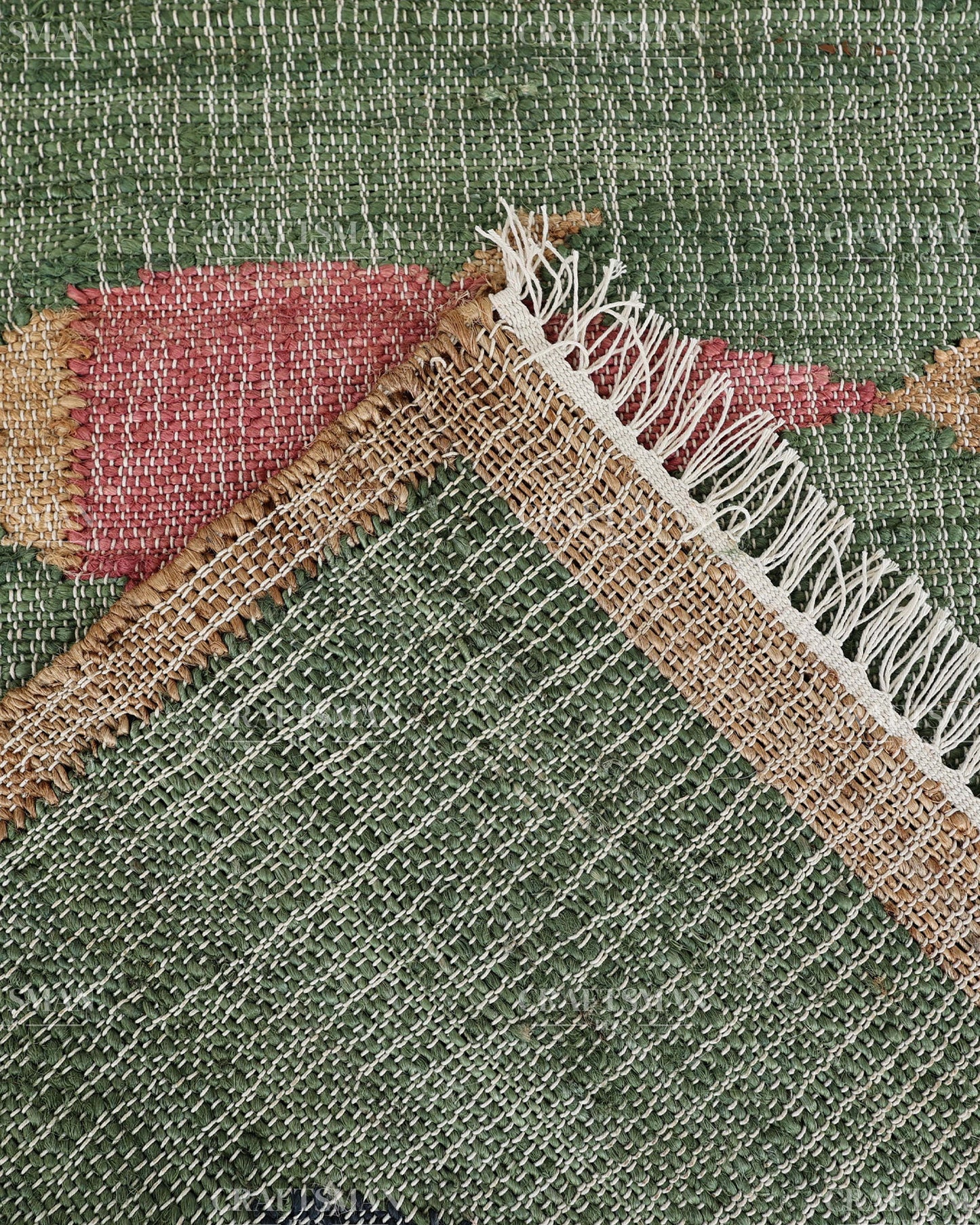 Handwoven Jute Fish Area Rug – Green Natural Jute Coastal Nautical Rug for Living Room, Bedroom & Entryway