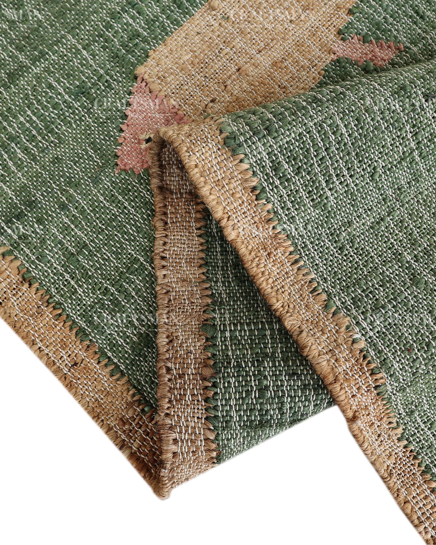 Handwoven Jute Fish Area Rug – Green Natural Jute Coastal Nautical Rug for Living Room, Bedroom & Entryway