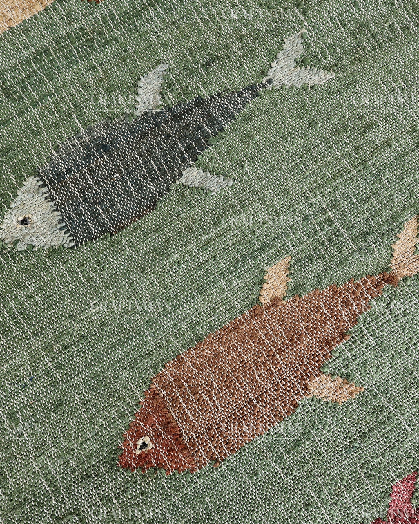Handwoven Jute Fish Area Rug – Green Coastal Handmade Natural Fiber Rug for Living Room, Bedroom & Entryway