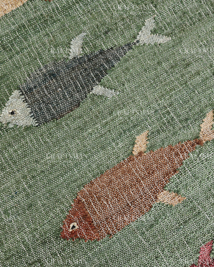 Handwoven Jute Fish Area Rug – Green Coastal Handmade Natural Fiber Rug for Living Room, Bedroom & Entryway