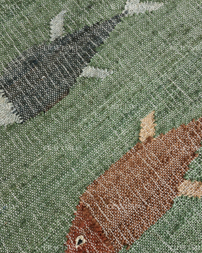 Handwoven Jute Fish Area Rug – Green Coastal Handmade Natural Fiber Rug for Living Room, Bedroom & Entryway