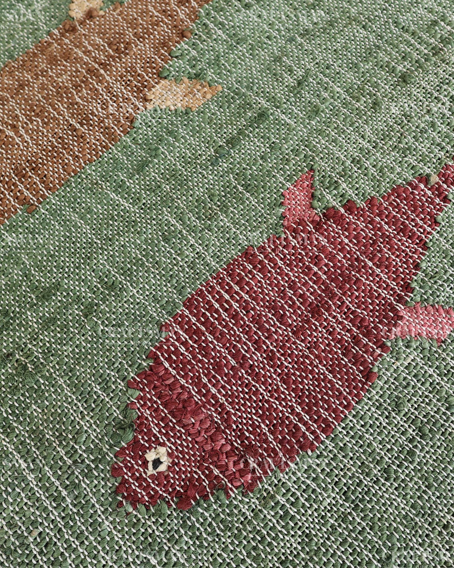 Handwoven Jute Fish Area Rug – Green Coastal Handmade Natural Fiber Rug for Living Room, Bedroom & Entryway