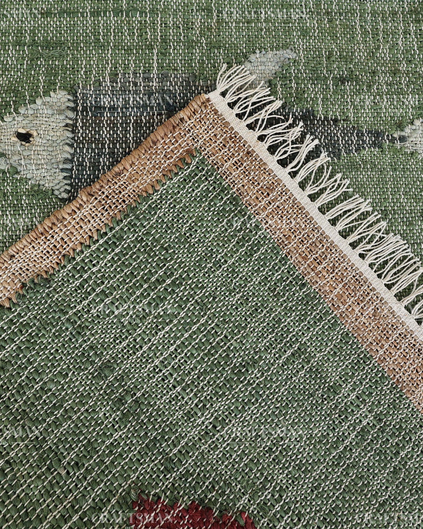 Handwoven Jute Fish Area Rug – Green Coastal Handmade Natural Fiber Rug for Living Room, Bedroom & Entryway