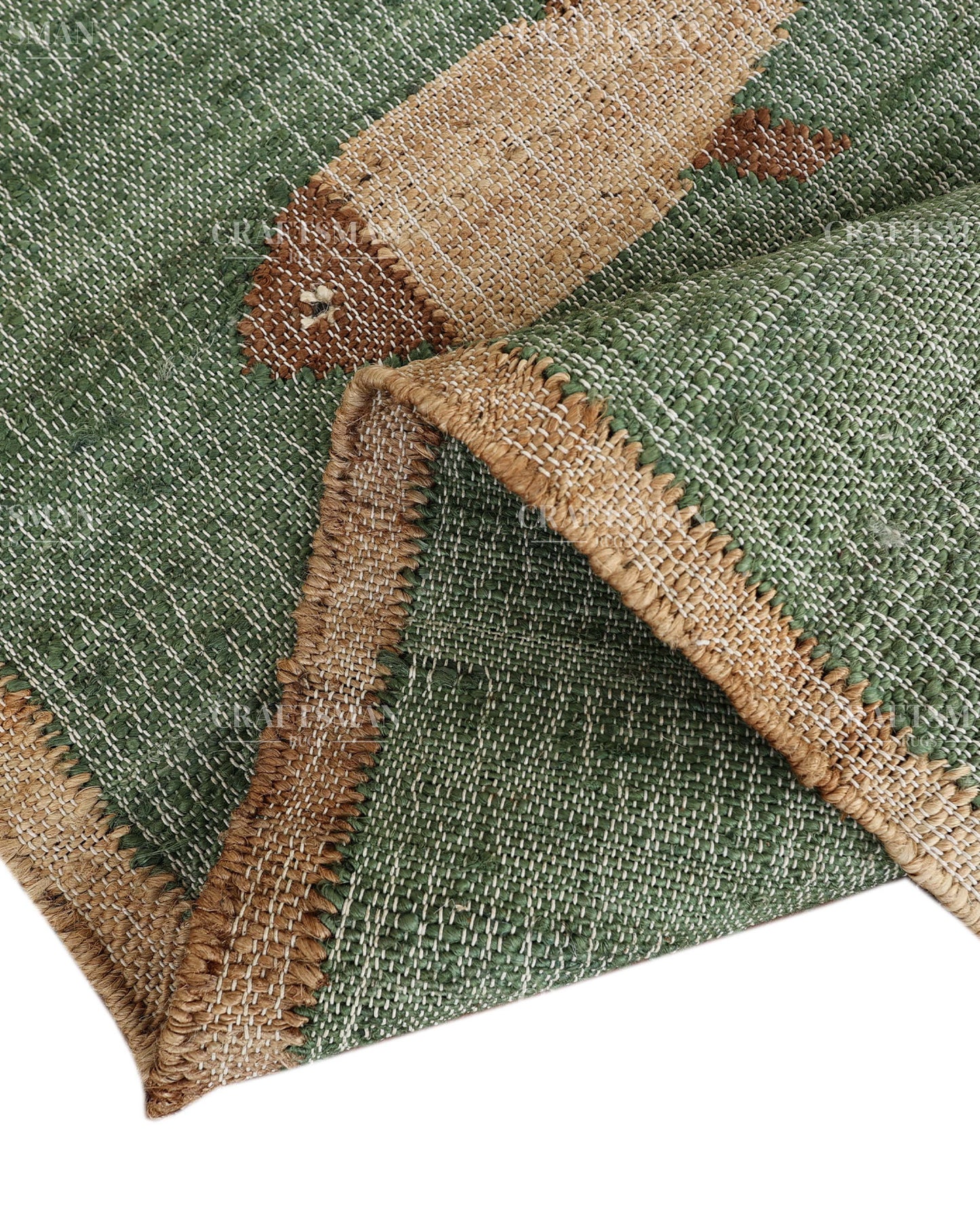 Handwoven Jute Fish Area Rug – Green Coastal Handmade Natural Fiber Rug for Living Room, Bedroom & Entryway