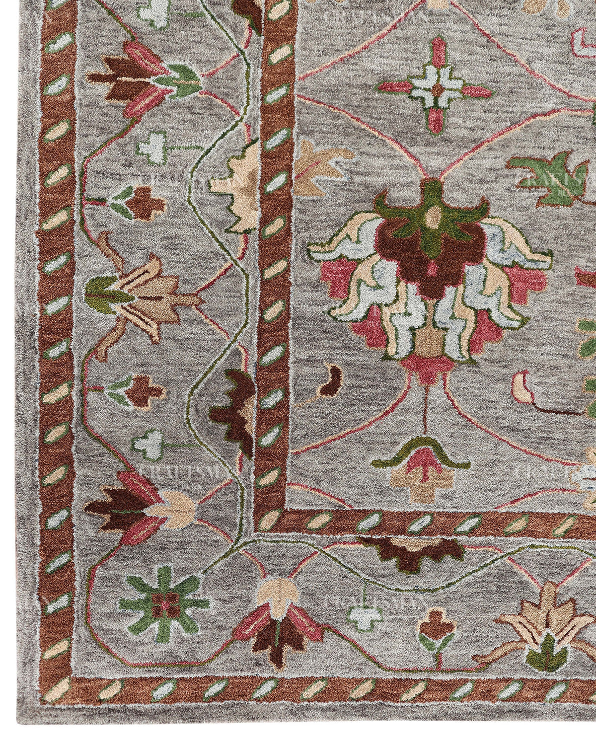 Hand Tufted Oushak Rug, Traditional Floral Wool Area Rug, Grey Persian Style Carpet with Multicolor Botanical Pattern