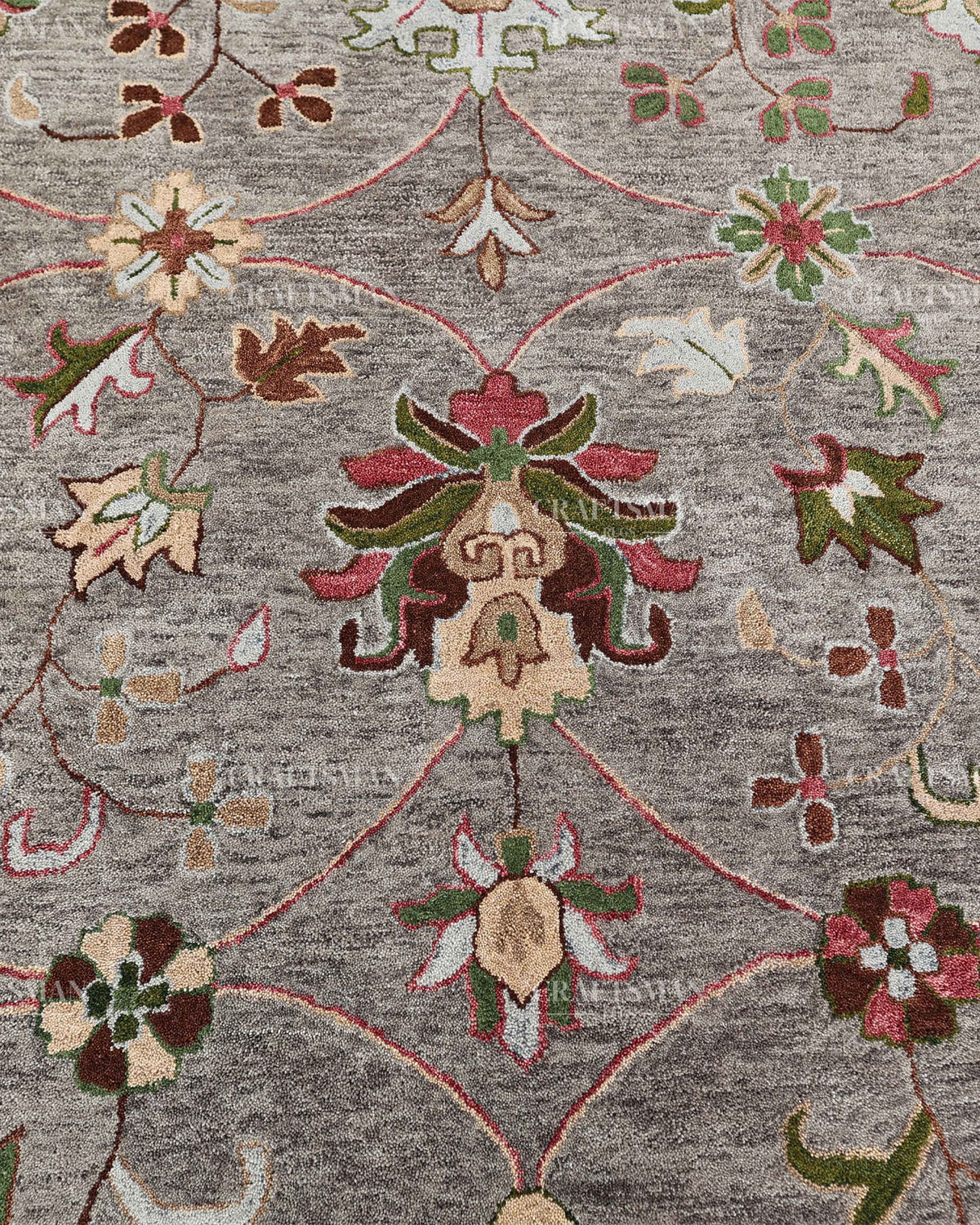 Hand Tufted Oushak Rug, Traditional Floral Wool Area Rug, Grey Persian Style Carpet with Multicolor Botanical Pattern