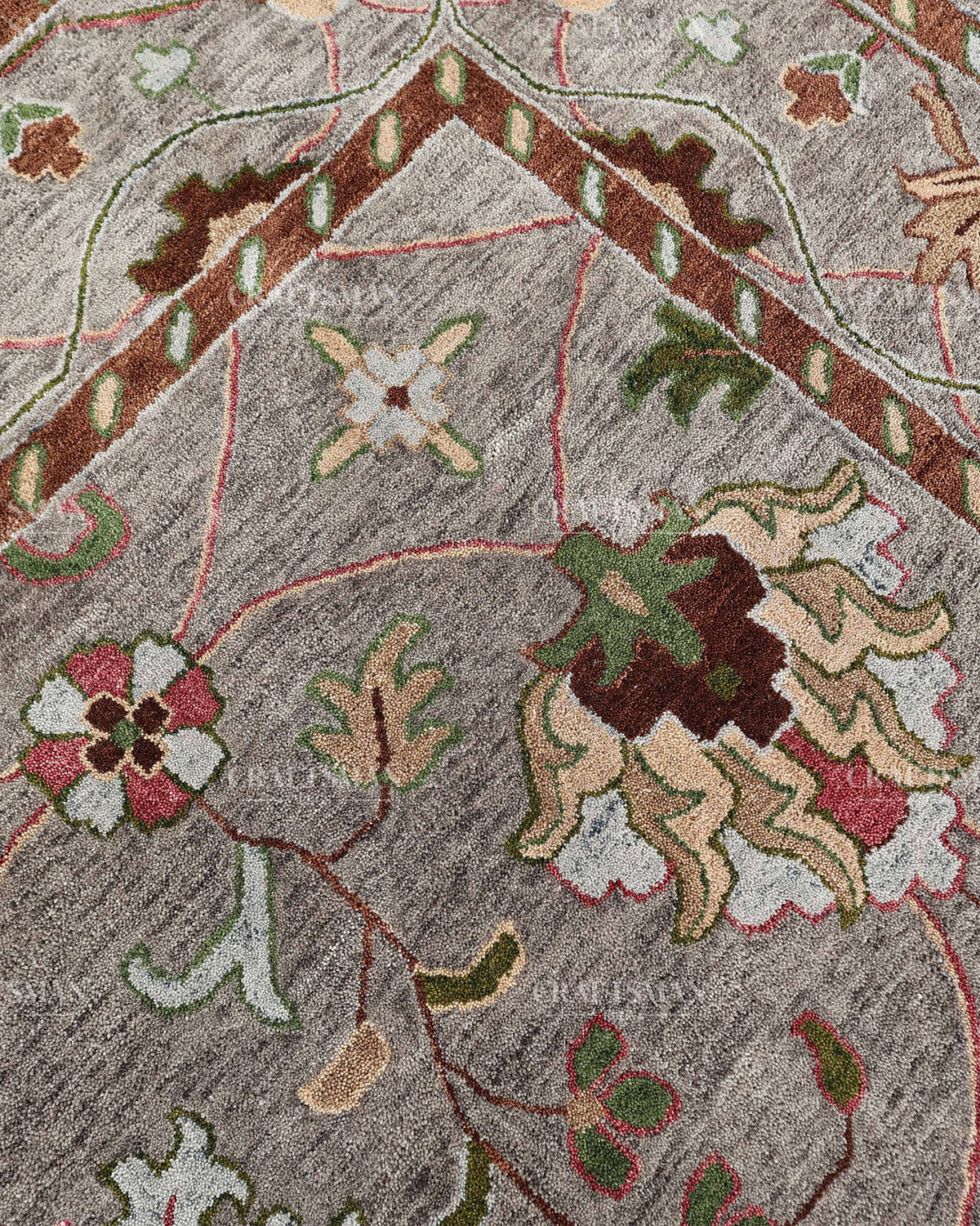 Hand Tufted Oushak Rug, Traditional Floral Wool Area Rug, Grey Persian Style Carpet with Multicolor Botanical Pattern