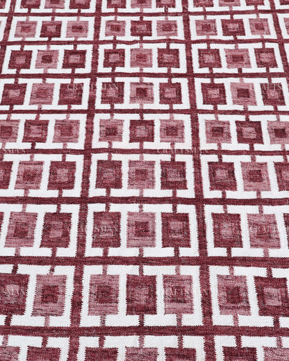 Handmade Burgundy Flatweave Dhurrie Rug, Maroon & Ivory Geometric Area Rug, Traditional Striped Carpet