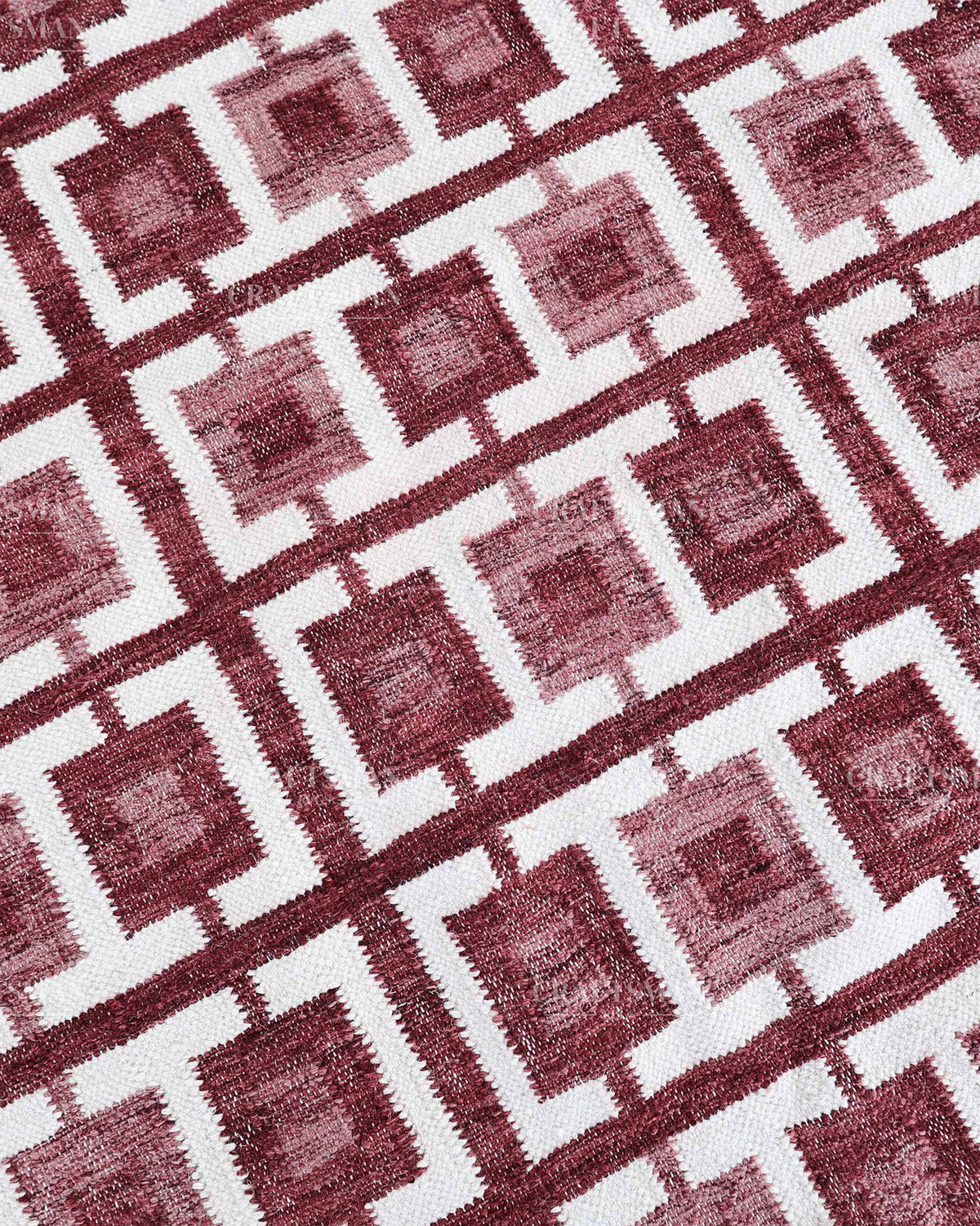 Handmade Burgundy Flatweave Dhurrie Rug, Maroon & Ivory Geometric Area Rug, Traditional Striped Carpet