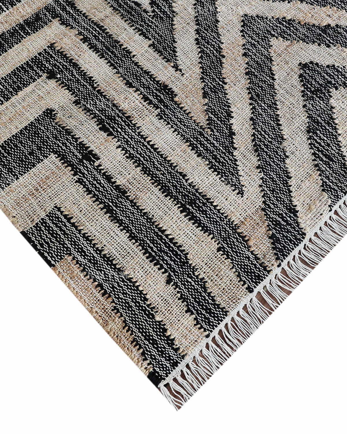 Handmade Black & Beige Jute Rug, Geometric Star Pattern Handwoven Area Rug, Modern Boho Natural Fiber Carpet
