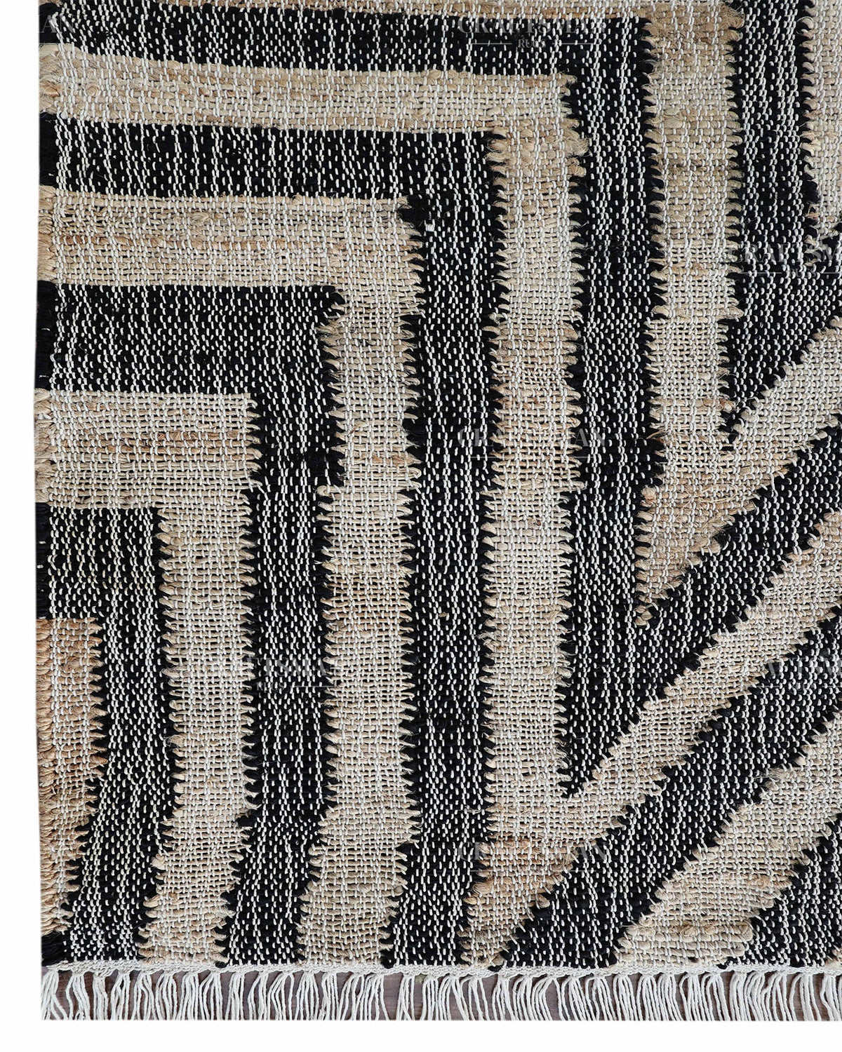 Handmade Black & Beige Jute Rug, Geometric Star Pattern Handwoven Area Rug, Modern Boho Natural Fiber Carpet