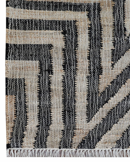 Handmade Black & Beige Jute Rug, Geometric Star Pattern Handwoven Area Rug, Modern Boho Natural Fiber Carpet