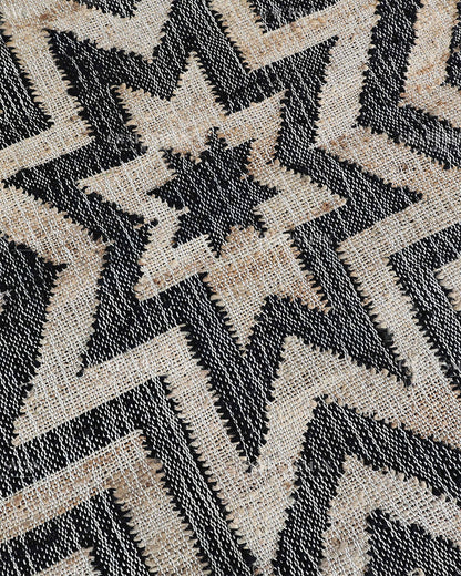 Handmade Black & Beige Jute Rug, Geometric Star Pattern Handwoven Area Rug, Modern Boho Natural Fiber Carpet