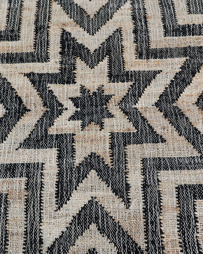Handmade Black & Beige Jute Rug, Geometric Star Pattern Handwoven Area Rug, Modern Boho Natural Fiber Carpet