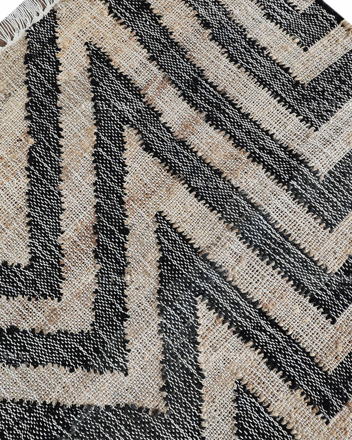 Handmade Black & Beige Jute Rug, Geometric Star Pattern Handwoven Area Rug, Modern Boho Natural Fiber Carpet