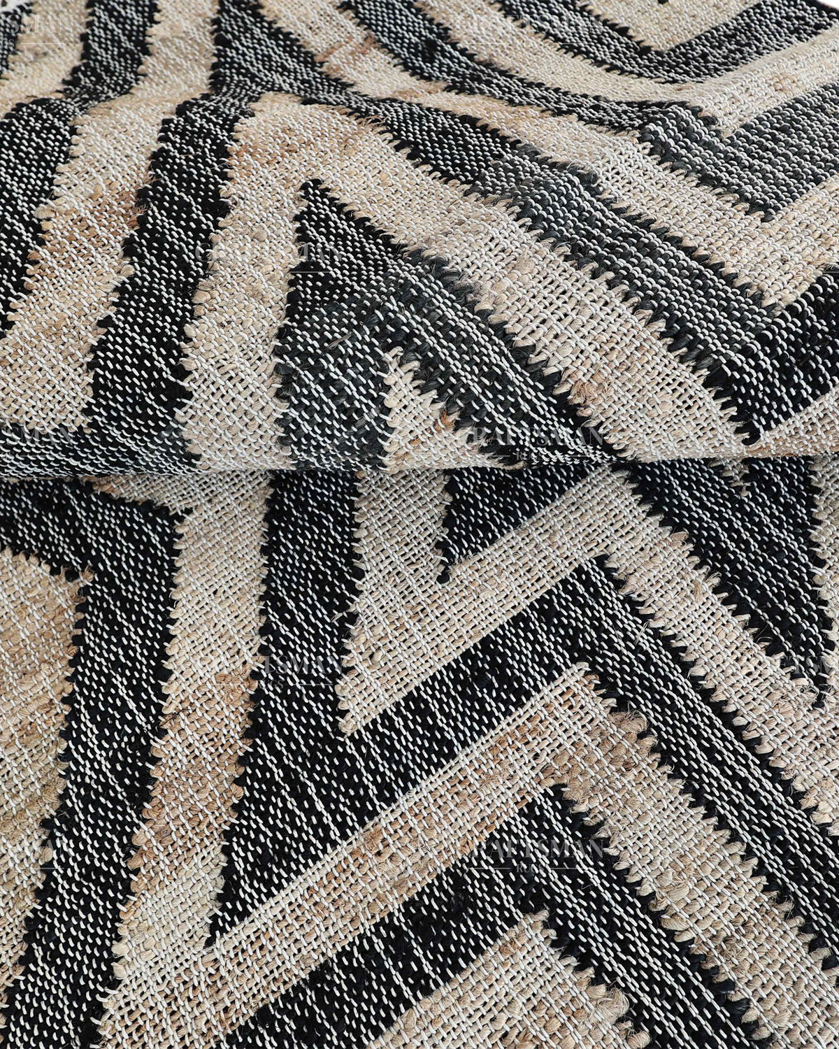 Handmade Black & Beige Jute Rug, Geometric Star Pattern Handwoven Area Rug, Modern Boho Natural Fiber Carpet