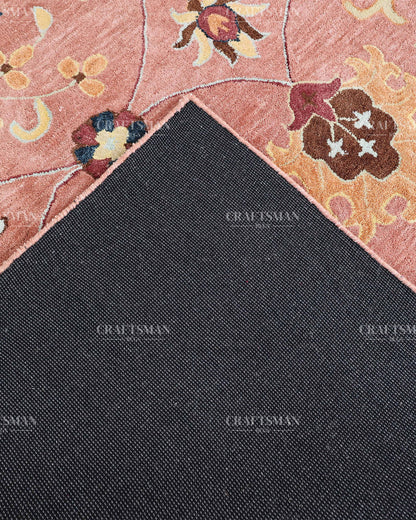 Hand Tufted Pink Oushak Rug, Traditional Floral Wool Area Rug, Persian Style Carpet with Ivory Border