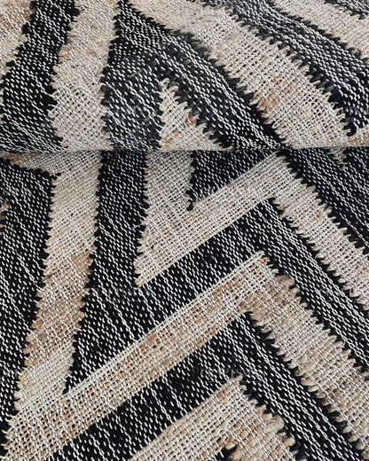 Handmade Black & Beige Jute Rug, Geometric Star Pattern Handwoven Area Rug, Modern Boho Natural Fiber Carpet