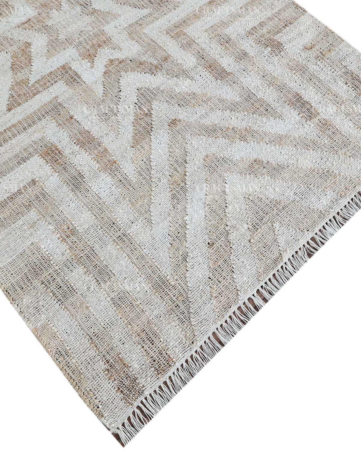Handmade Beige & Ivory Jute Rug, Geometric Star Pattern Natural Fiber Area Rug, Neutral Boho Handwoven Carpet