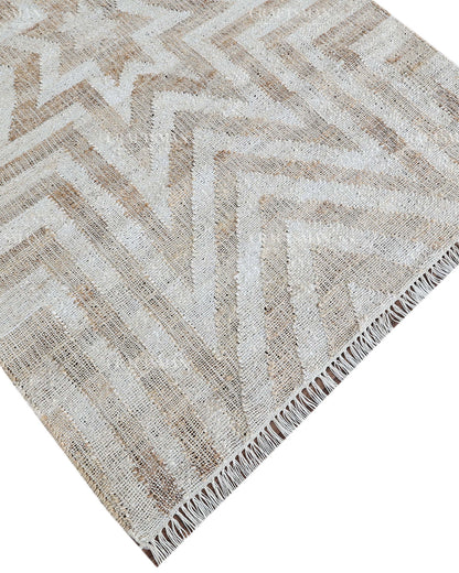 Handmade Beige & Ivory Jute Rug, Geometric Star Pattern Natural Fiber Area Rug, Neutral Boho Handwoven Carpet
