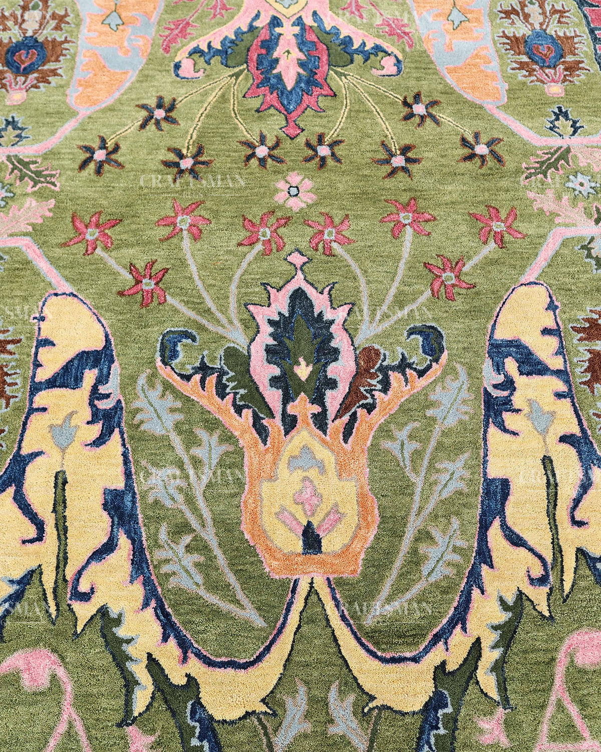 Hand Tufted Olive Green Oushak Rug, Traditional Floral Area Rug, Multicolor Persian Style Carpet