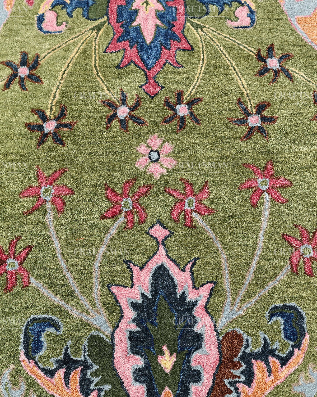 Hand Tufted Olive Green Oushak Rug, Traditional Floral Area Rug, Multicolor Persian Style Carpet