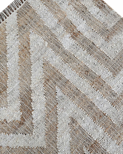 Handmade Beige & Ivory Jute Rug, Geometric Star Pattern Natural Fiber Area Rug, Neutral Boho Handwoven Carpet