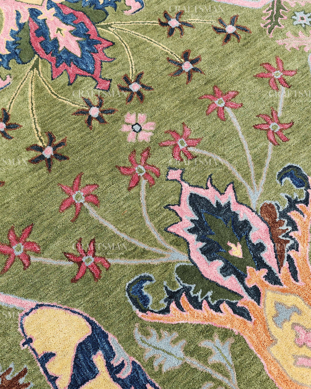 Hand Tufted Olive Green Oushak Rug, Traditional Floral Area Rug, Multicolor Persian Style Carpet