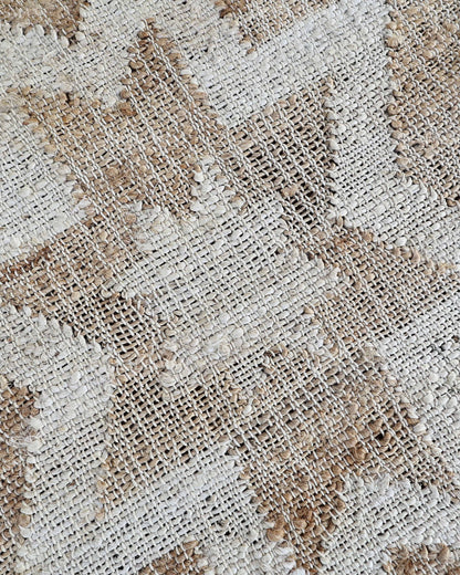Handmade Beige & Ivory Jute Rug, Geometric Star Pattern Natural Fiber Area Rug, Neutral Boho Handwoven Carpet