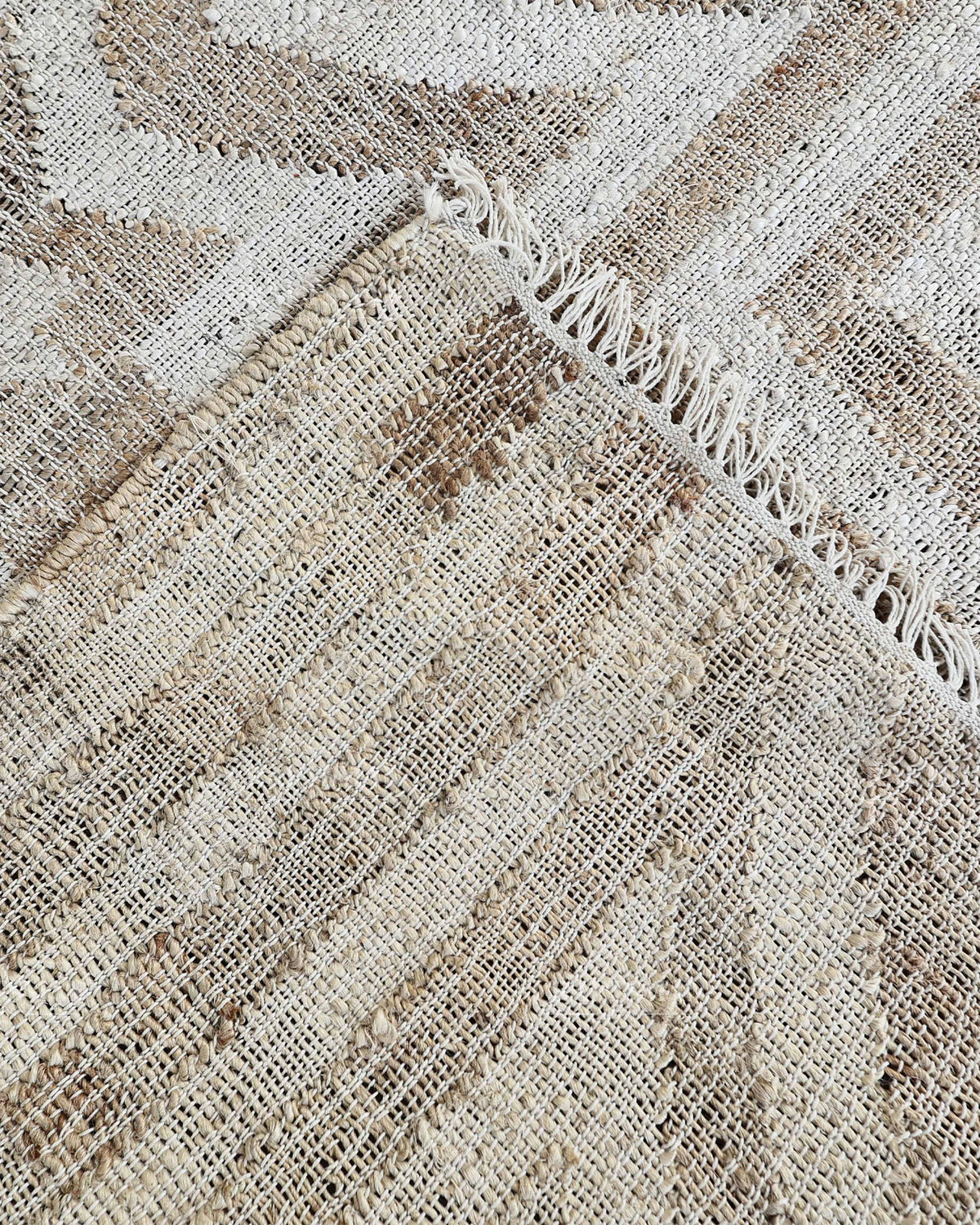 Handmade Beige & Ivory Jute Rug, Geometric Star Pattern Natural Fiber Area Rug, Neutral Boho Handwoven Carpet