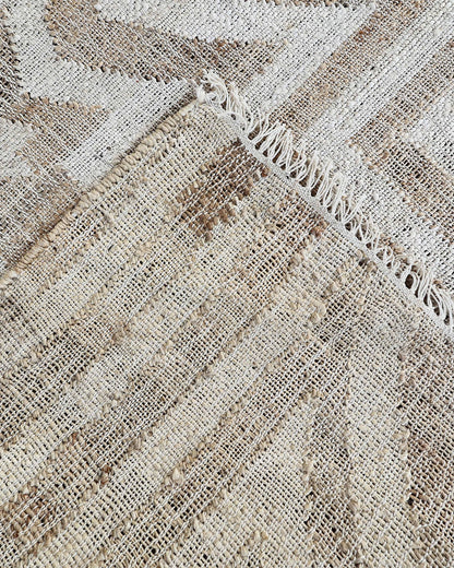 Handmade Beige & Ivory Jute Rug, Geometric Star Pattern Natural Fiber Area Rug, Neutral Boho Handwoven Carpet