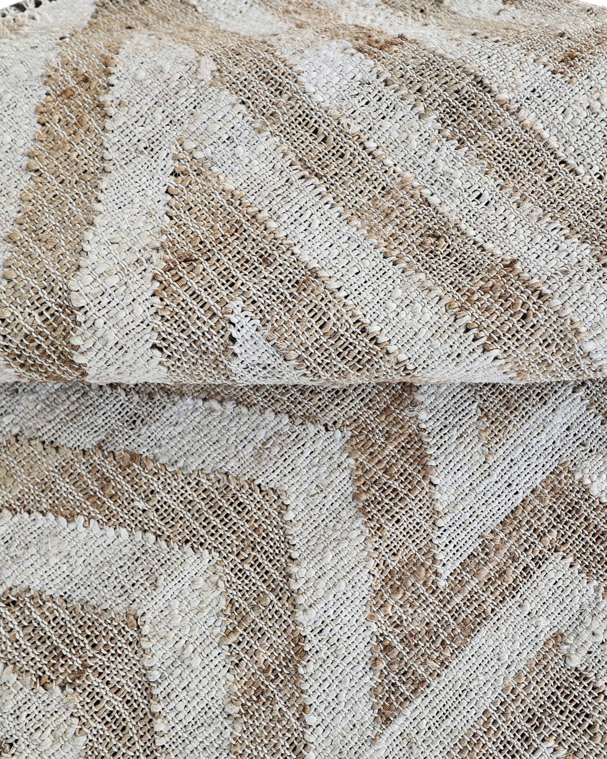 Handmade Beige & Ivory Jute Rug, Geometric Star Pattern Natural Fiber Area Rug, Neutral Boho Handwoven Carpet