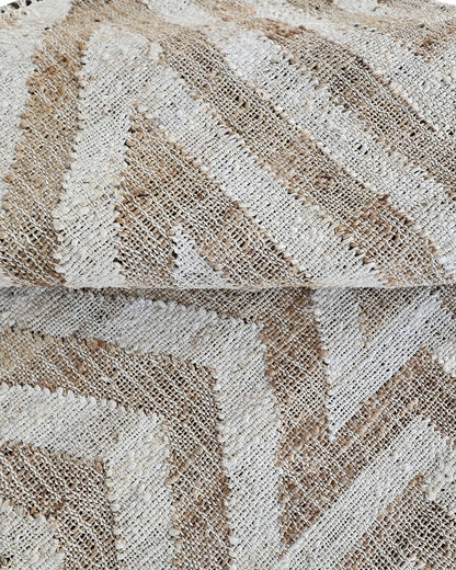 Handmade Beige & Ivory Jute Rug, Geometric Star Pattern Natural Fiber Area Rug, Neutral Boho Handwoven Carpet