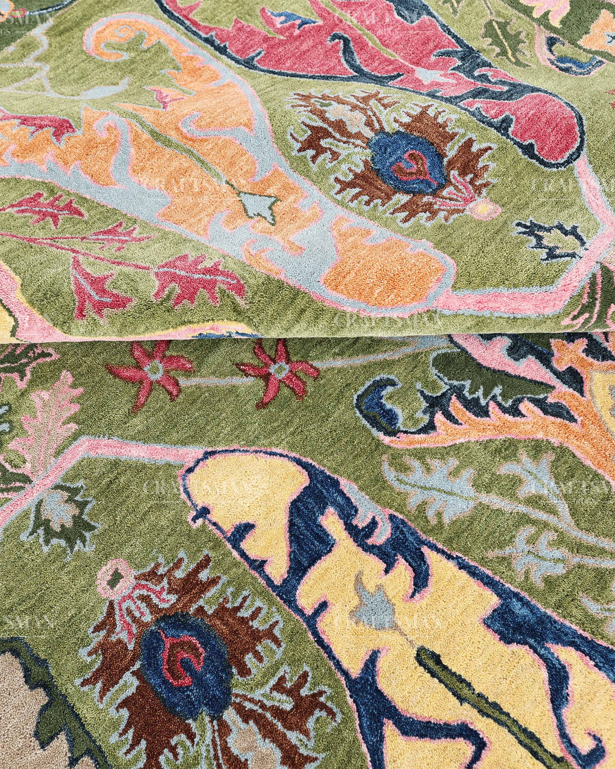 Hand Tufted Olive Green Oushak Rug, Traditional Floral Area Rug, Multicolor Persian Style Carpet