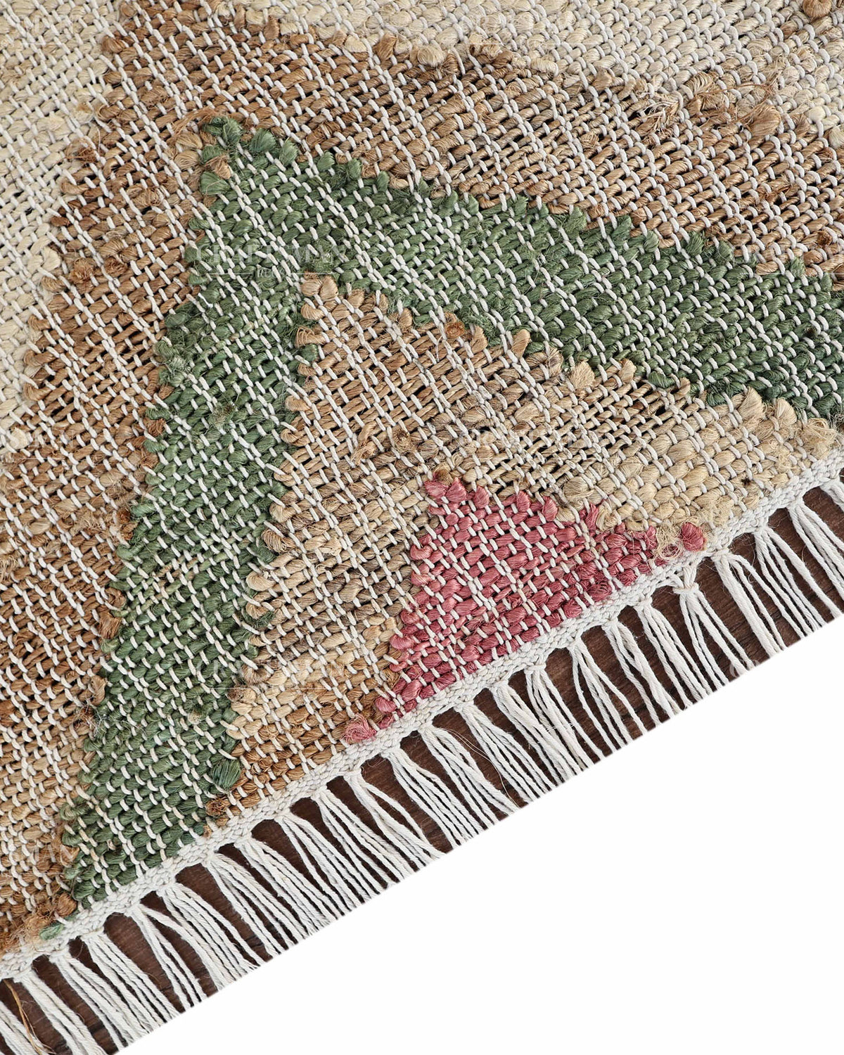 Handmade Multicolor Jute Rug, Geometric Star Pattern Area Rug, Beige Red Green & Black Boho Natural Fiber Carpet