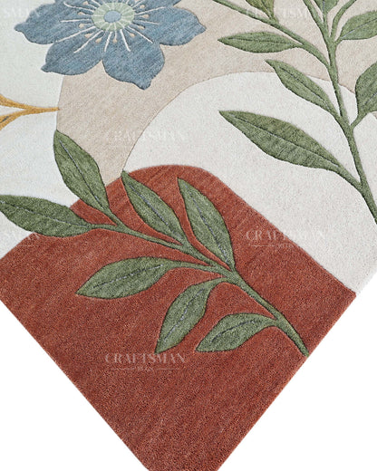 Modern Botanical Floral Area Rug, Abstract Flower Pattern Carpet, Sage Green Terracotta Blue Rug, Contemporary Nature Inspired Home Decor