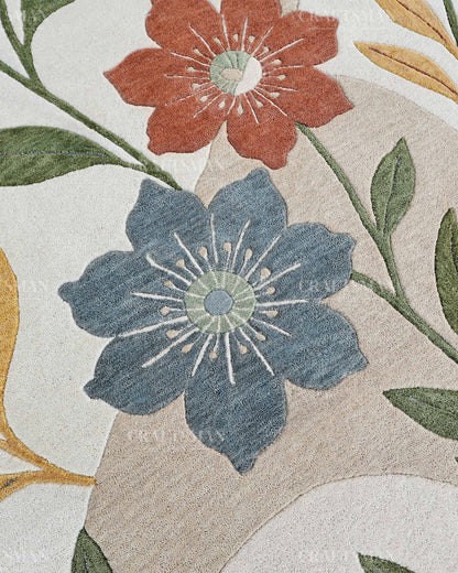 Modern Botanical Floral Area Rug, Abstract Flower Pattern Carpet, Sage Green Terracotta Blue Rug, Contemporary Nature Inspired Home Decor