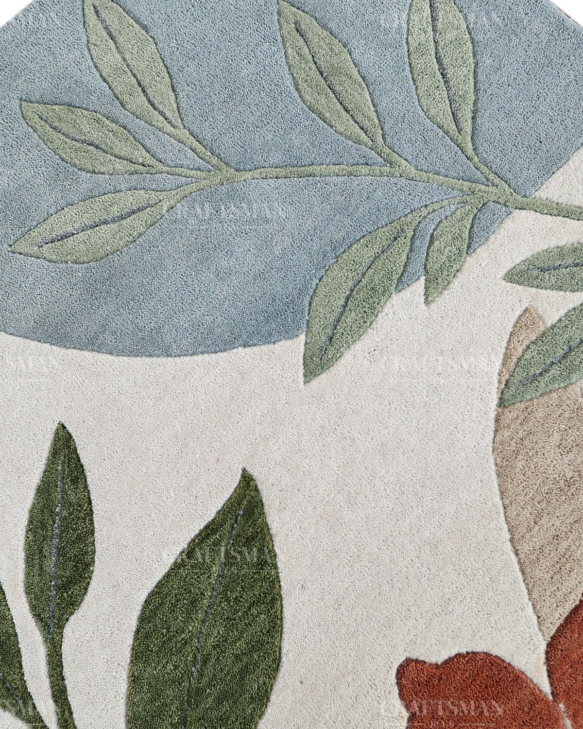 Modern Botanical Floral Area Rug, Abstract Flower Pattern Carpet, Sage Green Terracotta Blue Rug, Contemporary Nature Inspired Home Decor