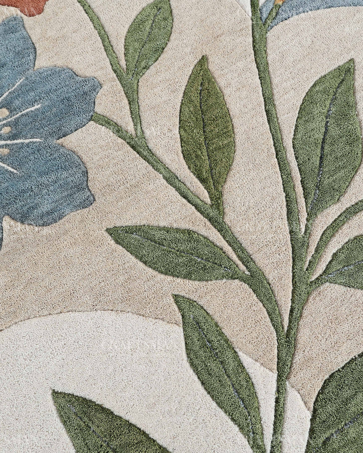 Modern Botanical Floral Area Rug, Abstract Flower Pattern Carpet, Sage Green Terracotta Blue Rug, Contemporary Nature Inspired Home Decor