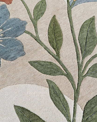 Modern Botanical Floral Area Rug, Abstract Flower Pattern Carpet, Sage Green Terracotta Blue Rug, Contemporary Nature Inspired Home Decor