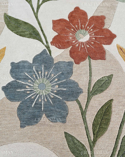 Modern Botanical Floral Area Rug, Abstract Flower Pattern Carpet, Sage Green Terracotta Blue Rug, Contemporary Nature Inspired Home Decor