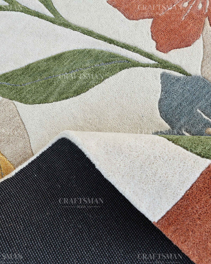 Modern Botanical Floral Area Rug, Abstract Flower Pattern Carpet, Sage Green Terracotta Blue Rug, Contemporary Nature Inspired Home Decor