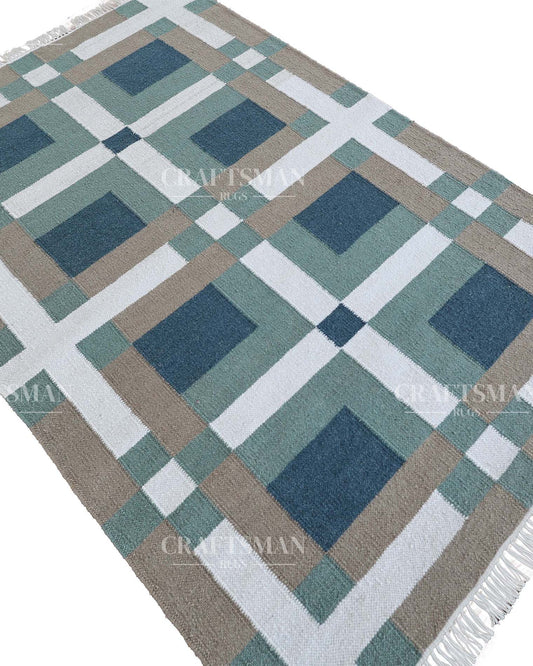 Mosaicra Wool Dhurrie Hand-Woven Flatweave Rug