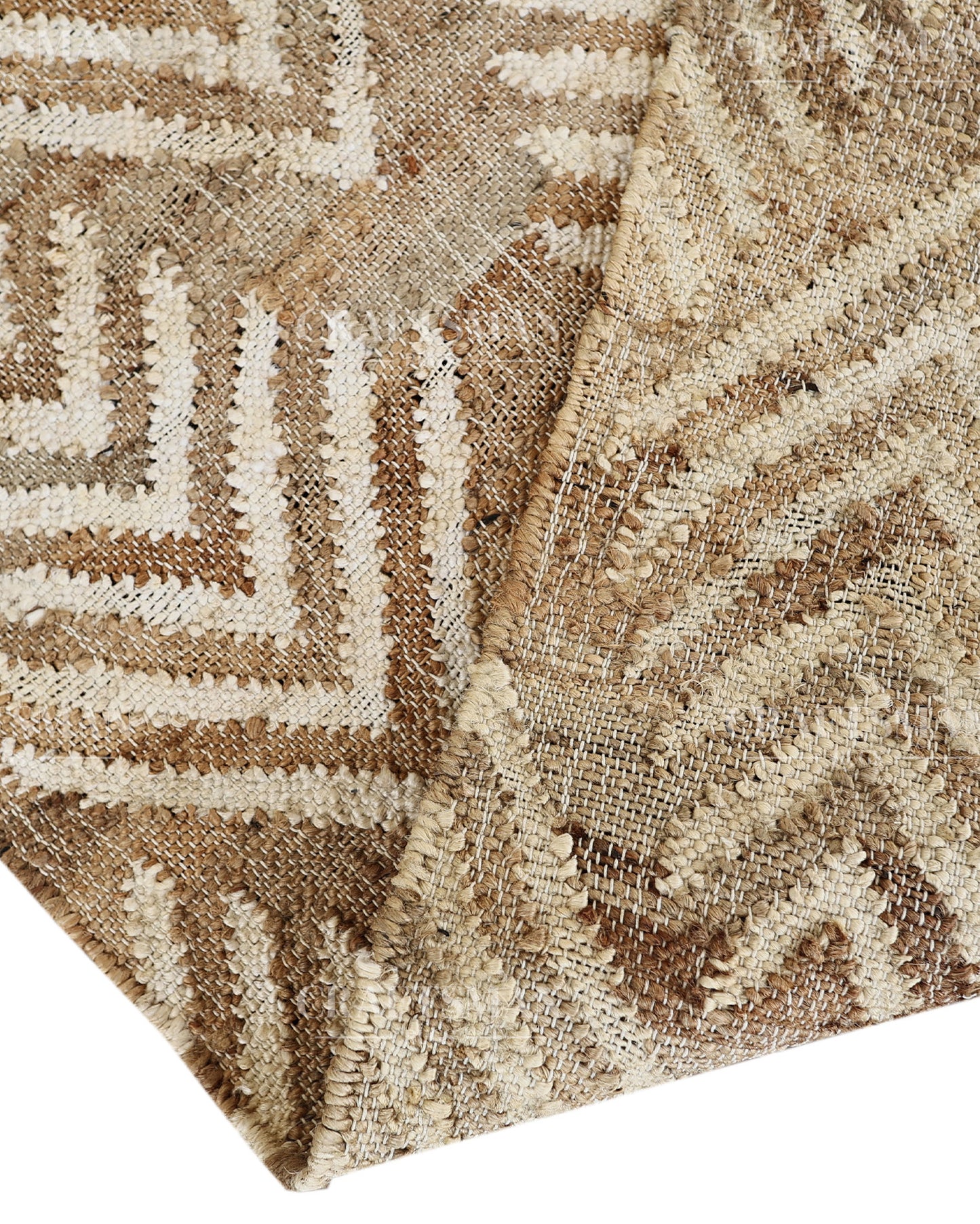 Arrowleaf Jute Hand-Woven Natural Rug – Beige White Textured Geometric Boho Area Carpet with Fringe