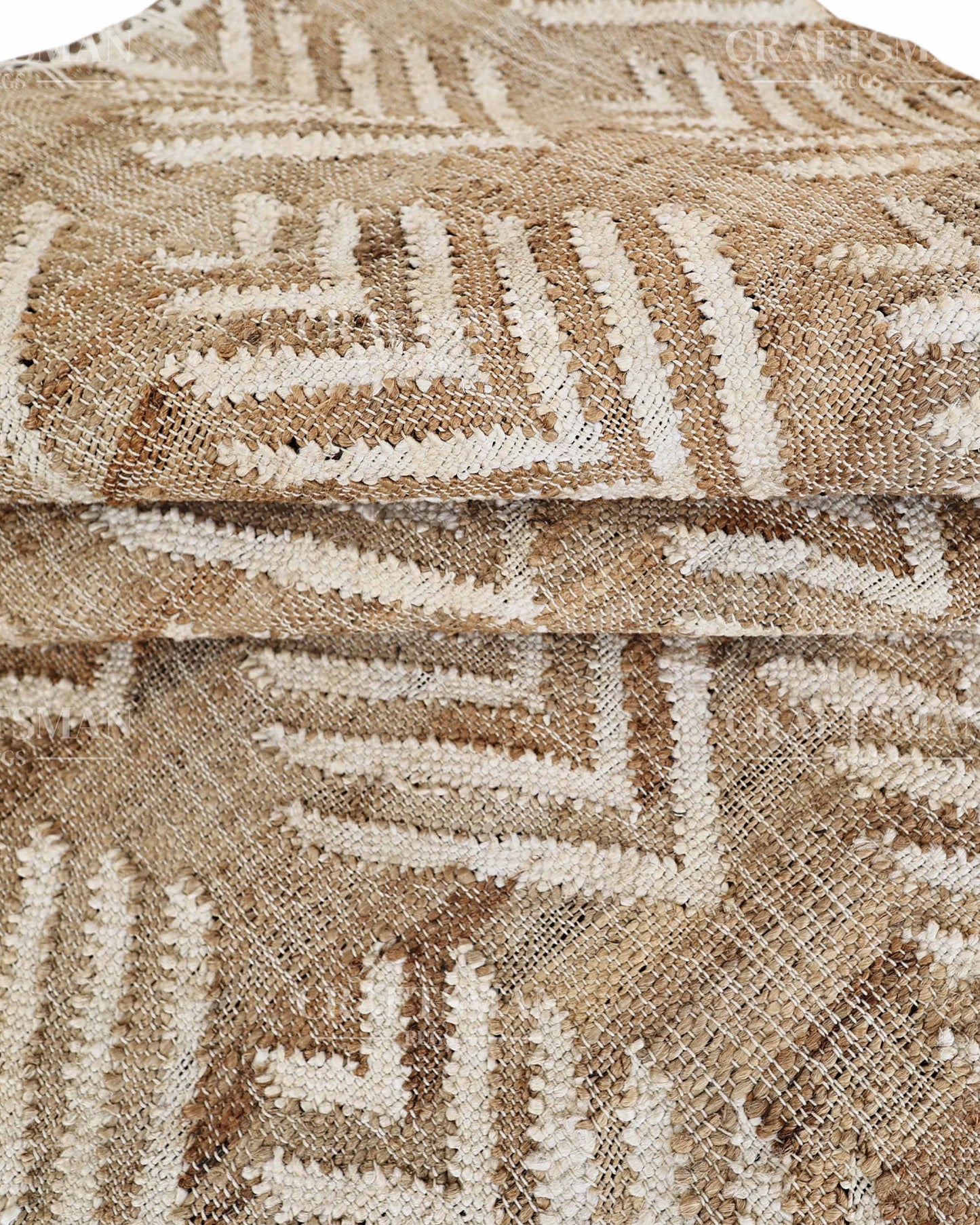 Arrowleaf Jute Hand-Woven Natural Rug – Beige White Textured Geometric Boho Area Carpet with Fringe