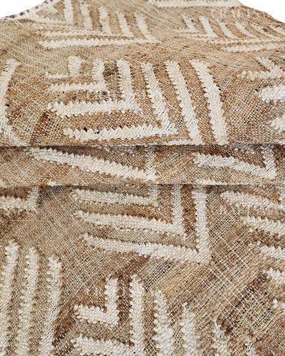Arrowleaf Jute Hand-Woven Natural Rug – Beige White Textured Geometric Boho Area Carpet with Fringe